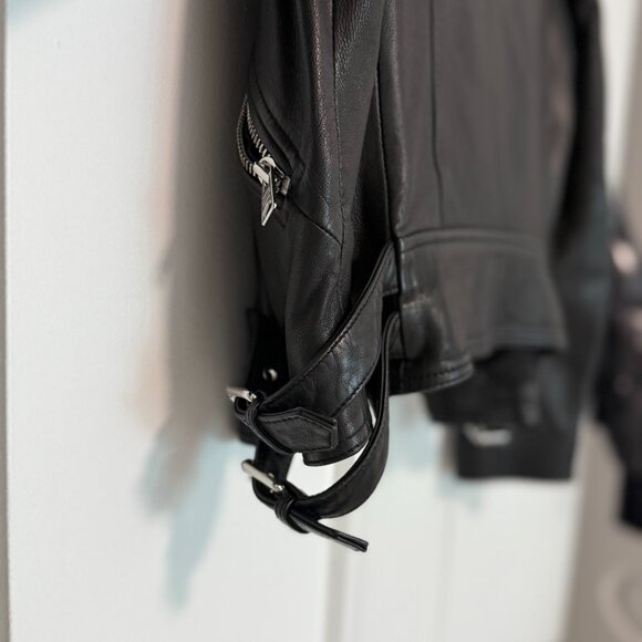 AllSaints Balfern Biker Leather Moto Jacket Black US 8 | $559 Retail - Picture 7 of 9